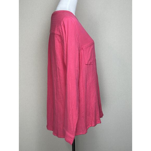 NWT Women’s Popover Gauze Top Tunic SZ XL Pink Long Sleeve Casual 1/4 Button Up - Picture 5 of 15